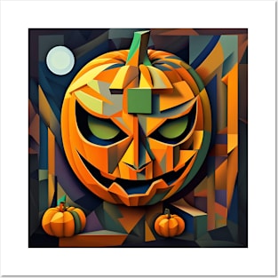 Cubist Halloween Jack O Lantern Pumpkin Posters and Art